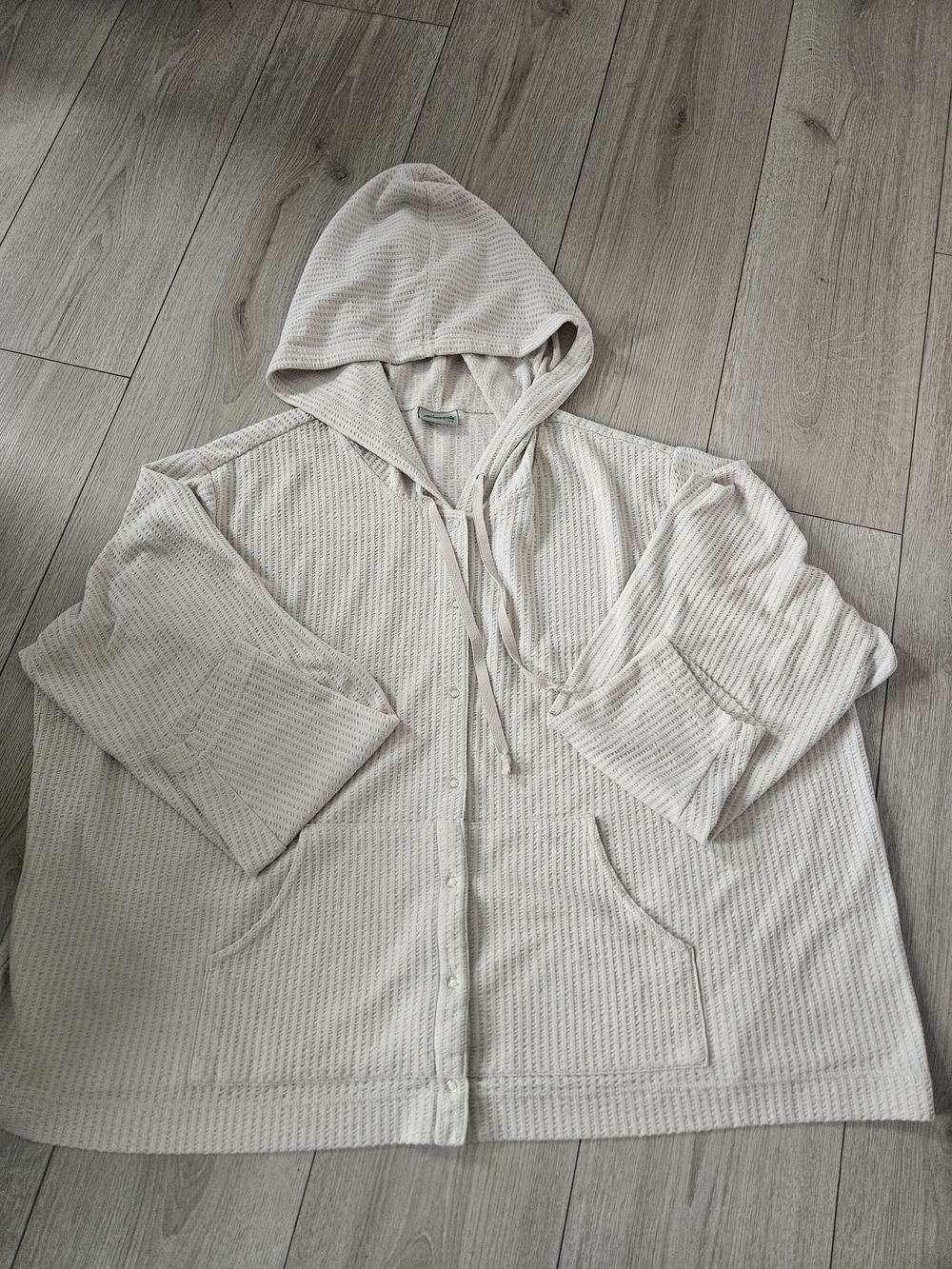 Penmans Plus Women Waffle Knit Snap Front Hoodie Cardigan Beige Large/Plus